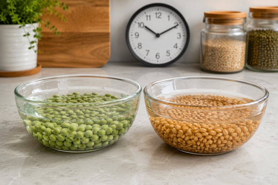 Pea and Wheatgrass Soaking Guide — How Long, How Much, and What to Expect