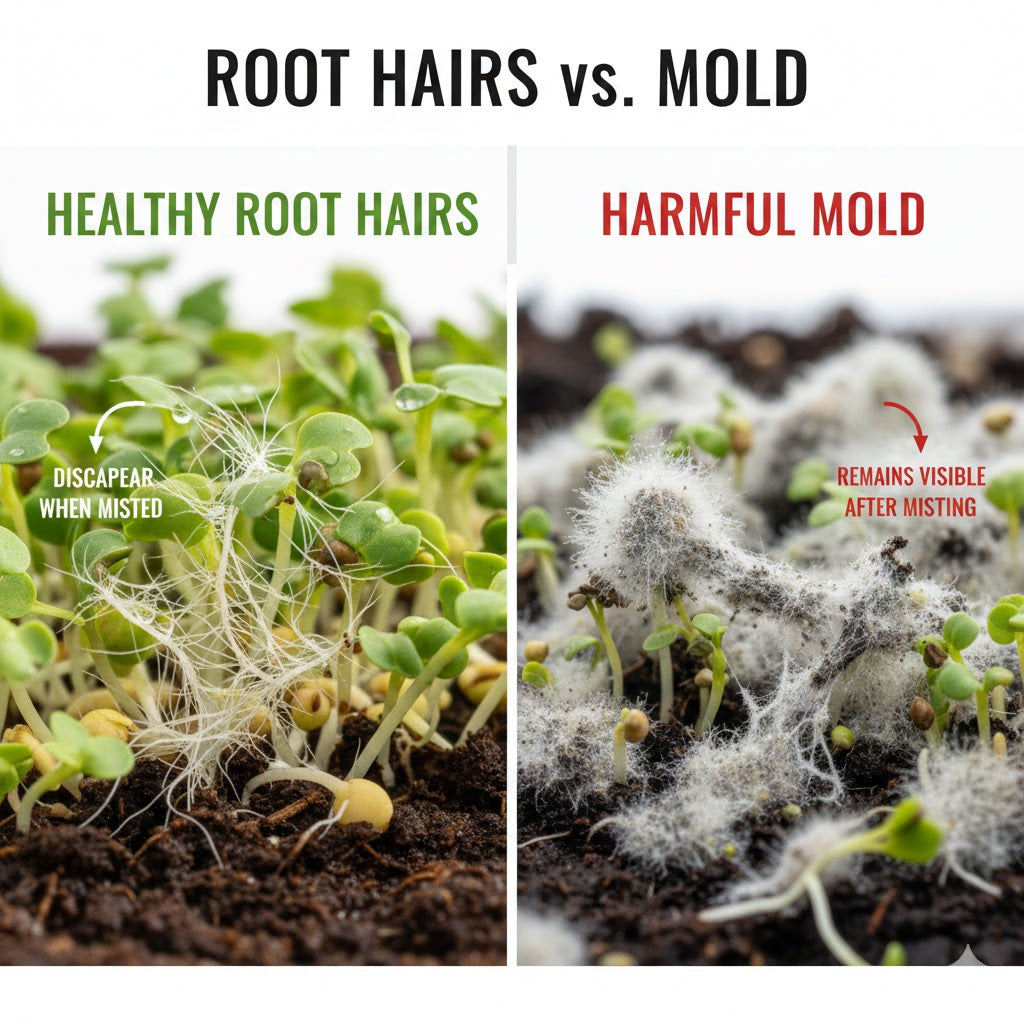 Root hairs vs mold on microgreens – how to identify and prevent mold in Indian growing conditions | BageechaBox