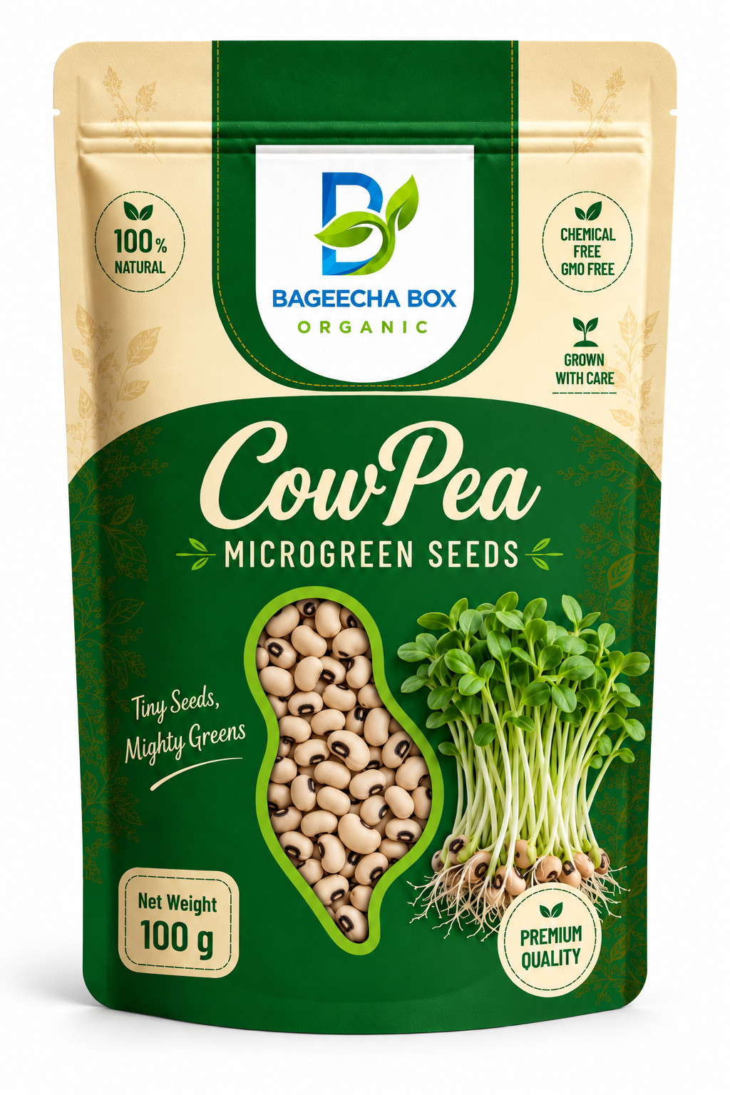 Cowpea microgreen seeds front – non-GMO, high-protein, high germination | BageechaBox India