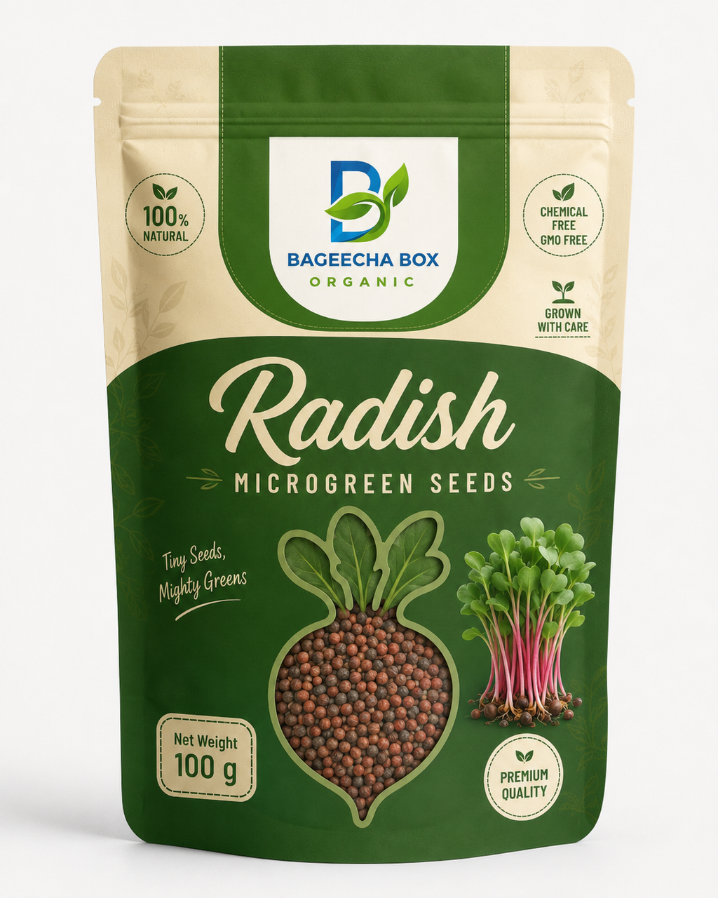 Radish Mooli microgreen seeds – peppery flavour, fast 5-day harvest | BageechaBox
