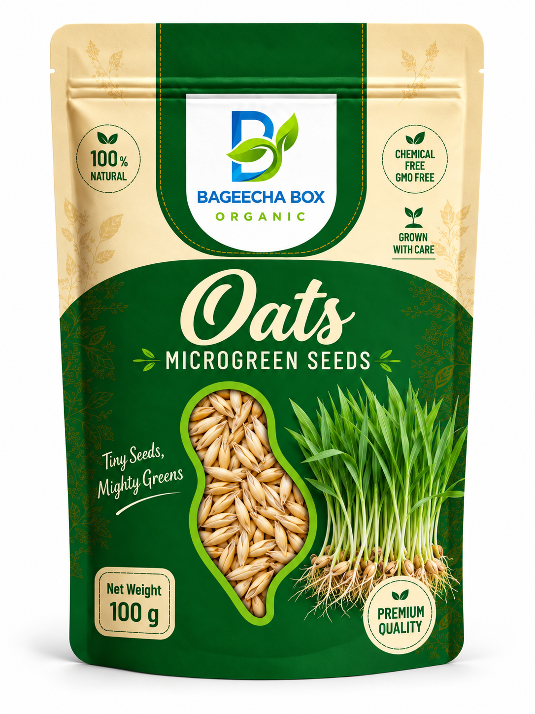 Oats microgreen seeds front – non-GMO, fibre-rich, high germination | BageechaBox India