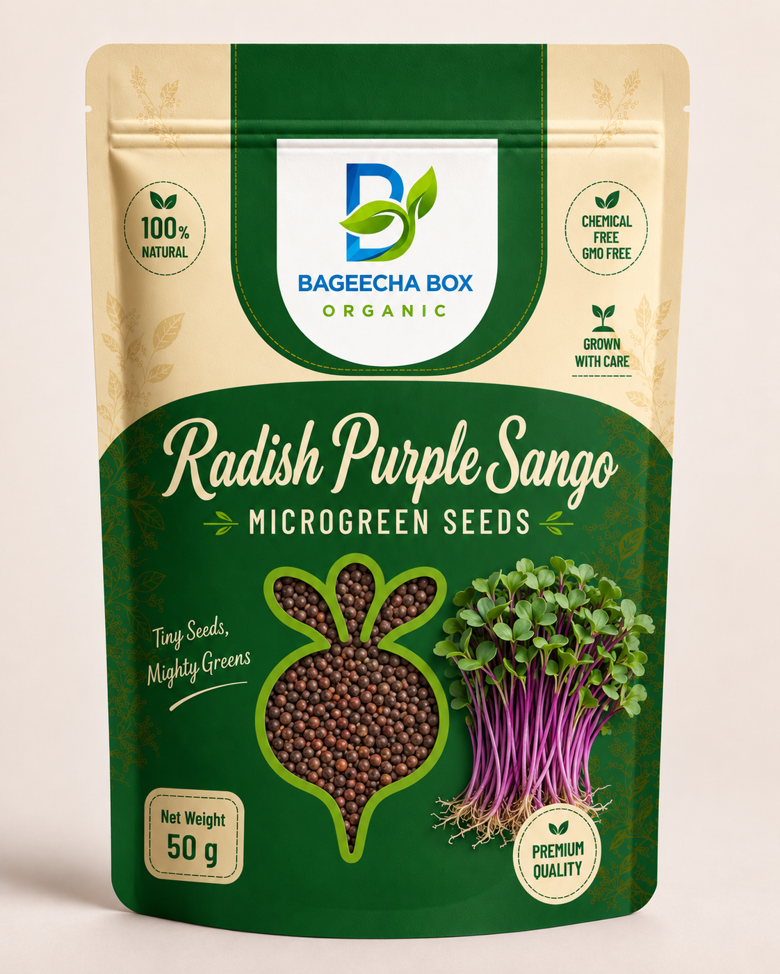 Radish Purple Sango microgreen seeds front – non-GMO, vibrant purple, high germination | BageechaBox India