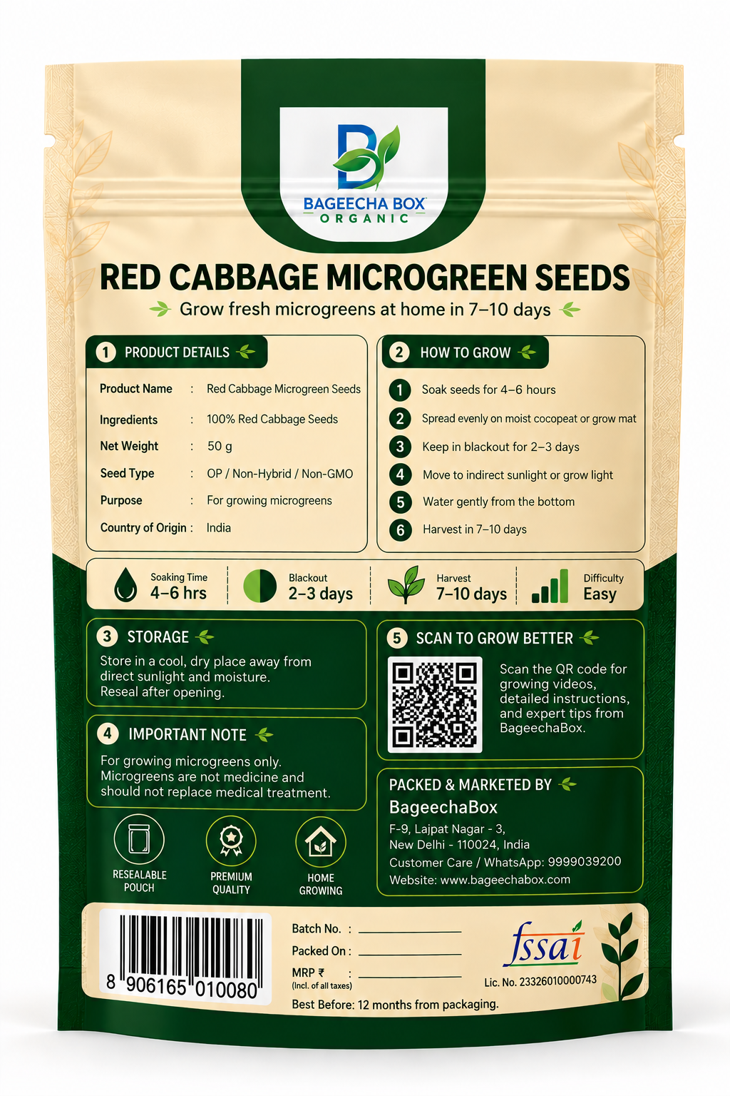 Red Cabbage microgreen seeds back – growing guide, nutrition info | BageechaBox India
