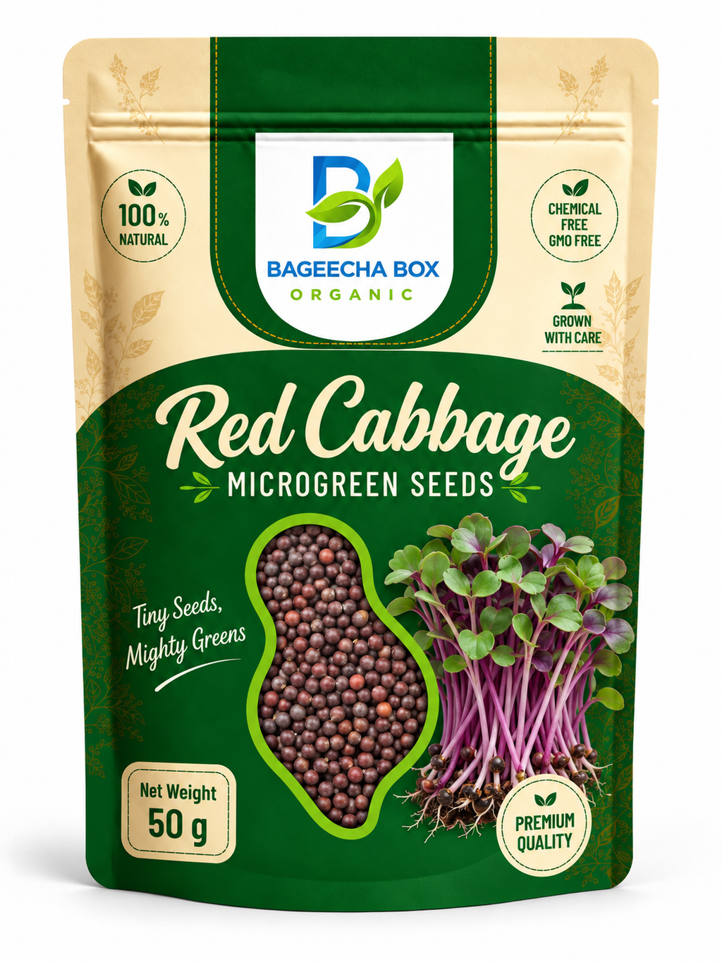 Red Cabbage microgreen seeds front – non-GMO, antioxidant-rich, high germination | BageechaBox India