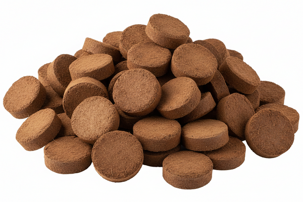 Cocopeat discs in bulk quantity – clean, low EC growing medium for large-scale microgreen production
